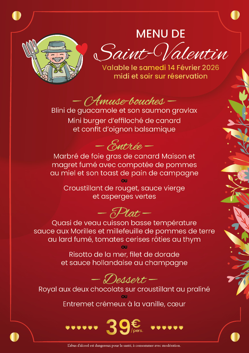 L'offre du moment : menu Saint Valentin - Au Paysan Gourmand